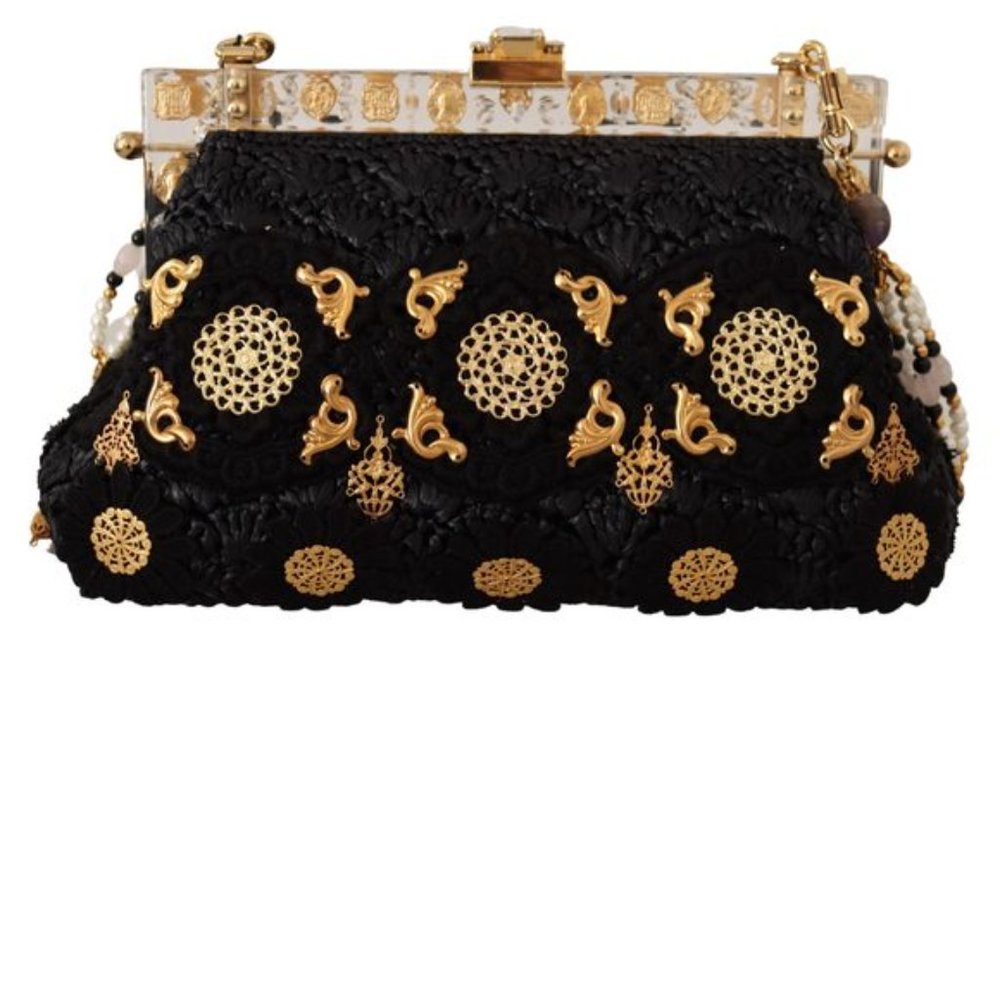 DOLCE & GABBANA (NWT) Black Woven Tassel Gold Baroque Crystals VANDA Bag (SALE)
